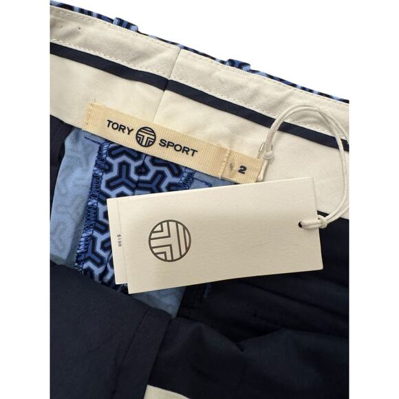 Tory Burch NEW Sport Blue Patterned stitch front seam Straight Leg Pants SZ 2 - Picture 2 of 9